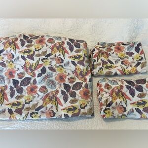 Garnet Hill Queen Double Duvet Cover Set 3 Piece Pillowcases Birds Floral Linen